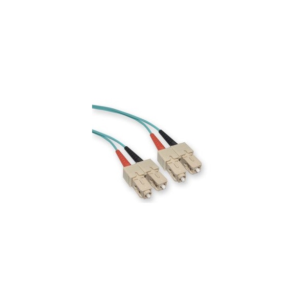 Cable Wholesale SC/UPC OM3 Duplex 2.0mm Fiber Optic Patch Cord, OFNR, Multimode 50/125, Aqua Jacket, Beige SCSC-31003 - main